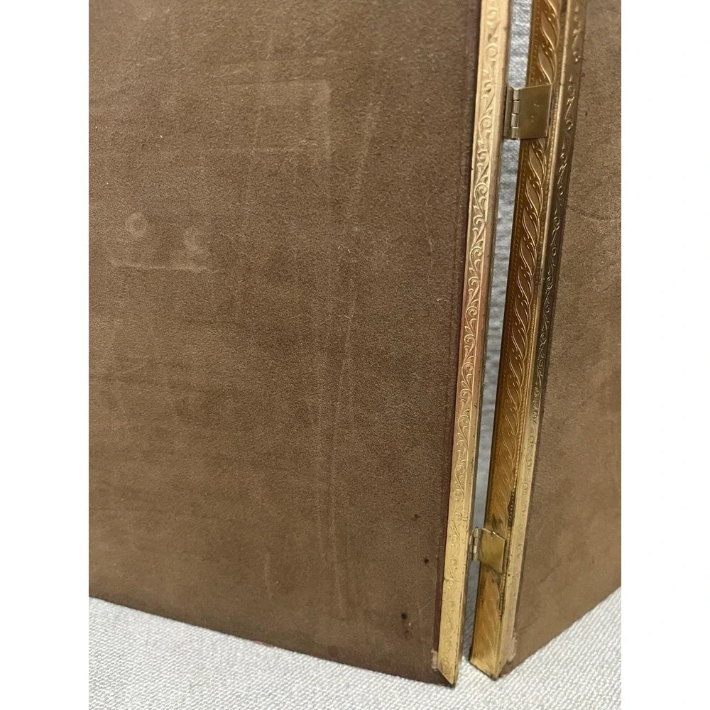 Vintage Gold Double Folding Picture Frame 8x10 Hinged Embossed Metal Tabletop
